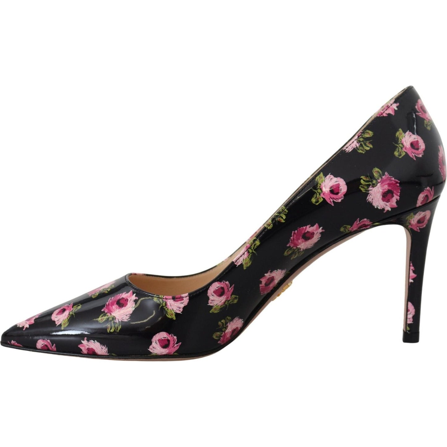 Prada Black Leather Floral Heels Stilettos Pumps