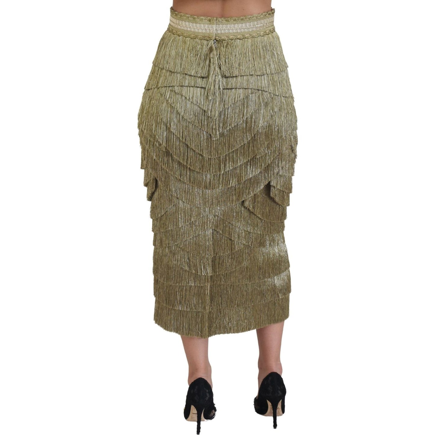 Dolce & Gabbana Golden High Waist Tiered Midi Skirt Dolce & Gabbana