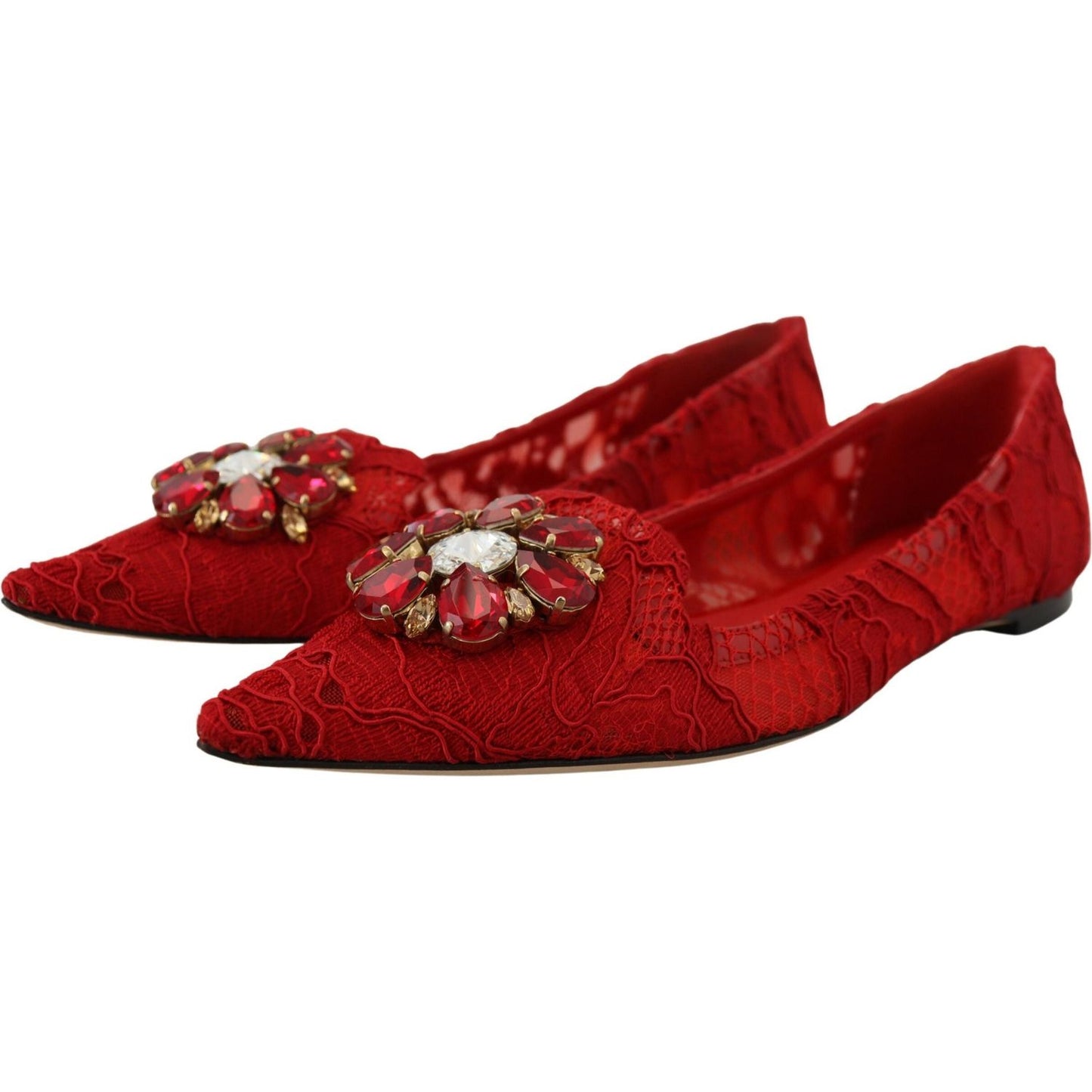 Dolce & Gabbana Red Crystal-Embellished Flats Dolce & Gabbana