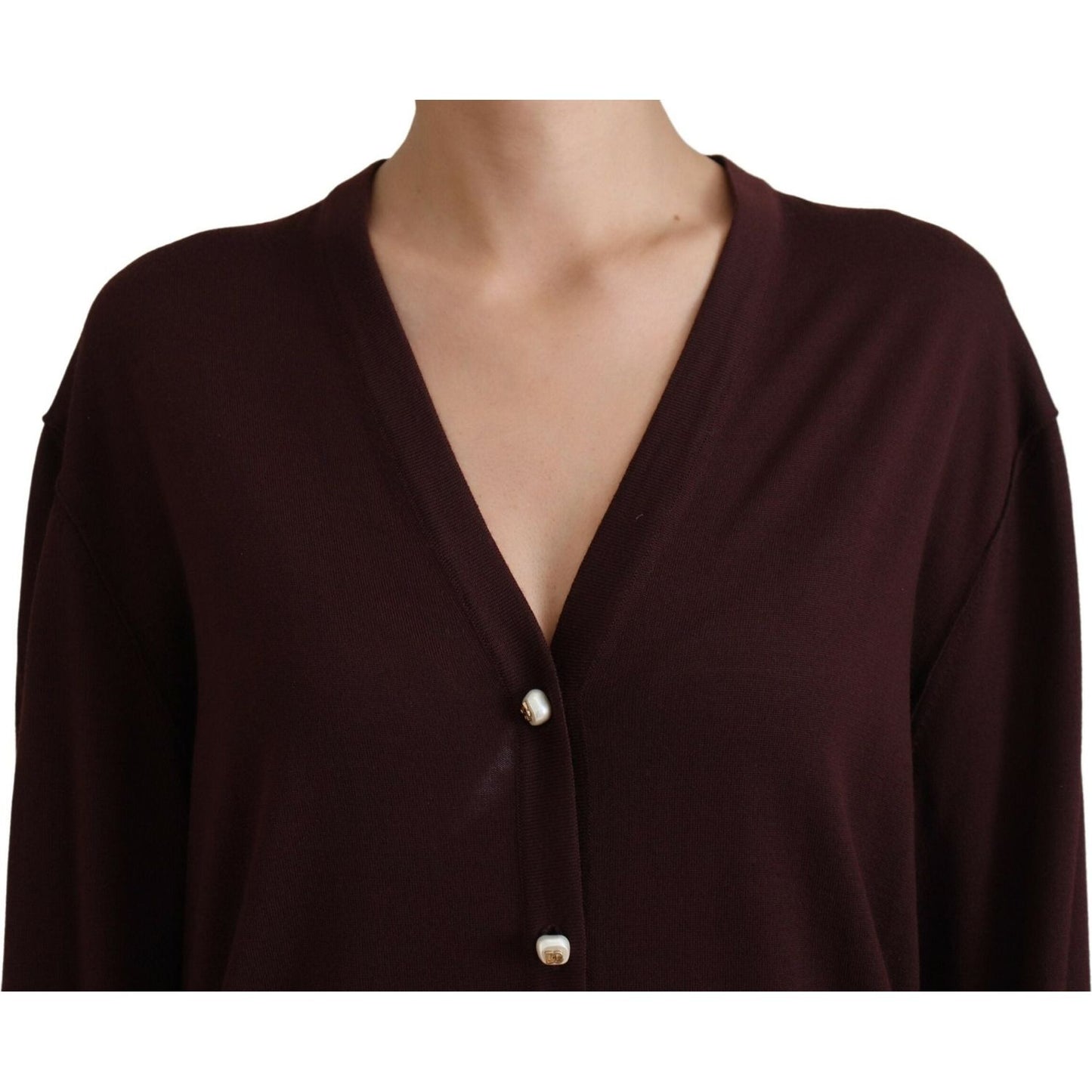 Dolce & Gabbana Chic Maroon V-Neck Wool Cardigan Dolce & Gabbana