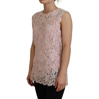 Dolce & Gabbana Elegant Sheer Lace Sleeveless Blouse in Pink Dolce & Gabbana