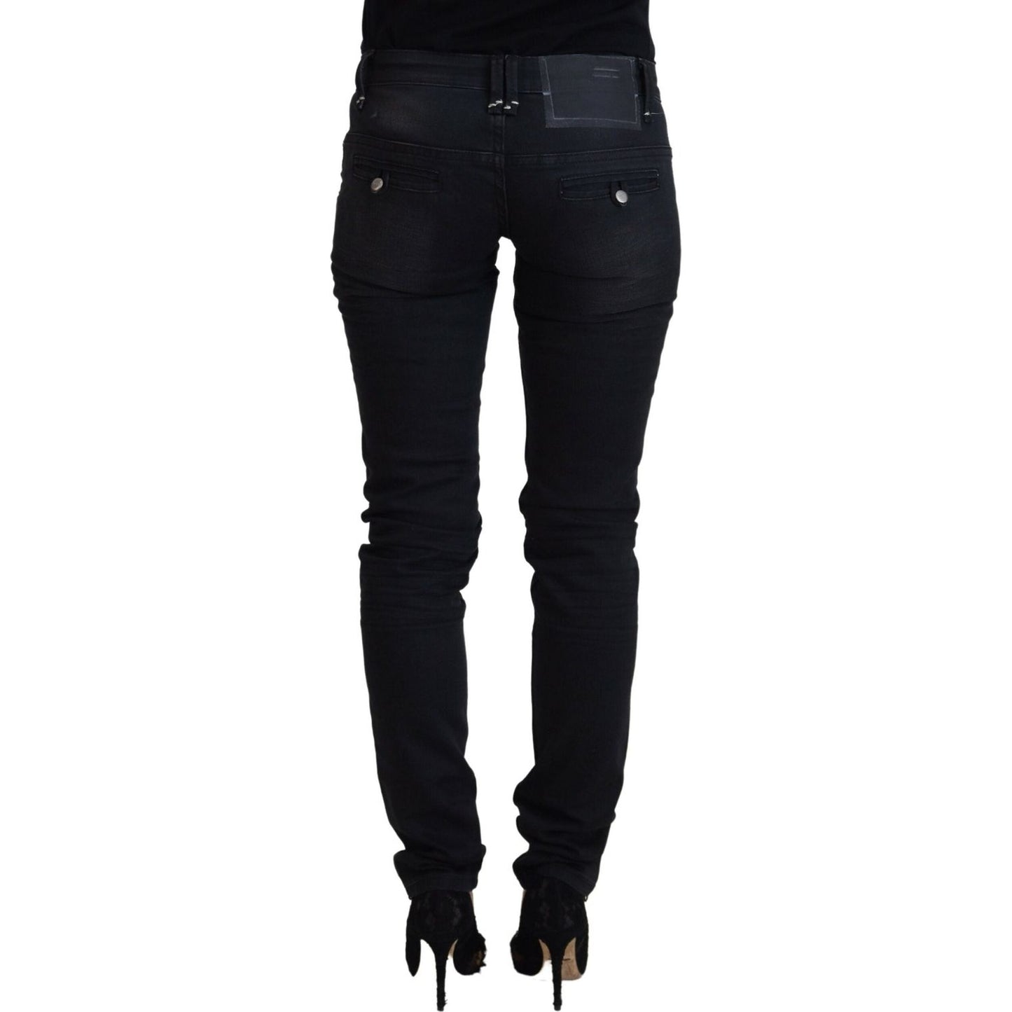 Acht Sleek Black Washed Low Waist Skinny Jeans Acht Black