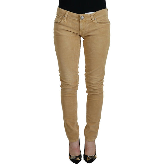 Acht Brown Cotton Corduroy Low Waist Women Casual Jeans