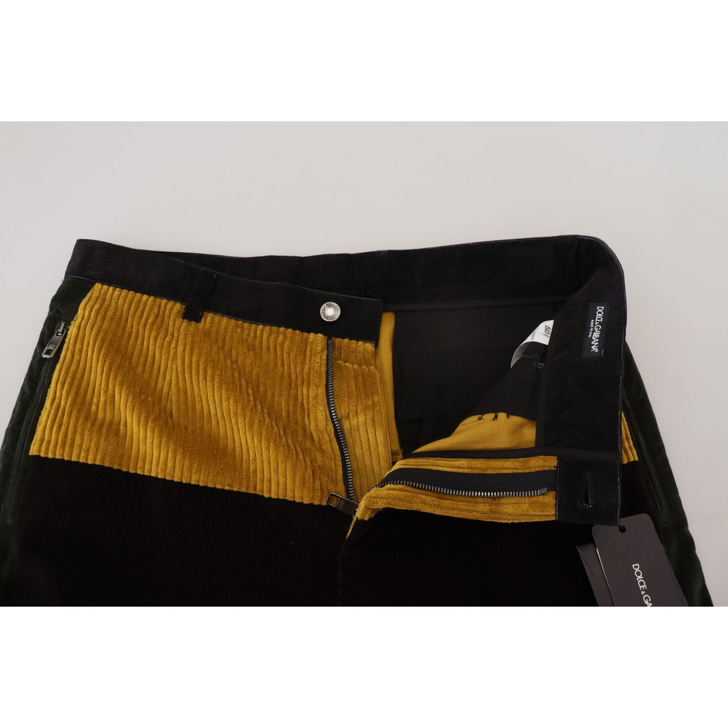 Dolce & Gabbana Elegant Black Tapered Trousers with Yellow Accent Dolce & Gabbana