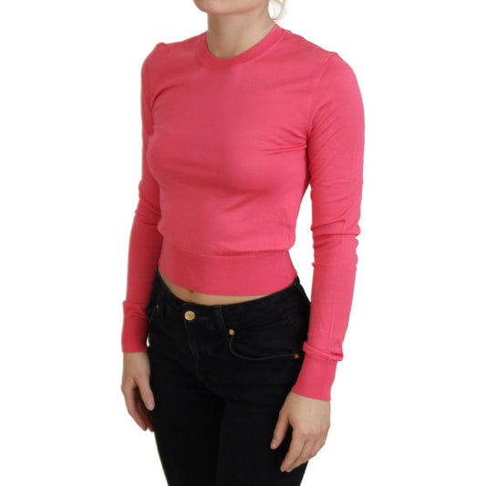 Dolce & Gabbana Elegant Pink Cropped Crewneck Sweater Dolce & Gabbana