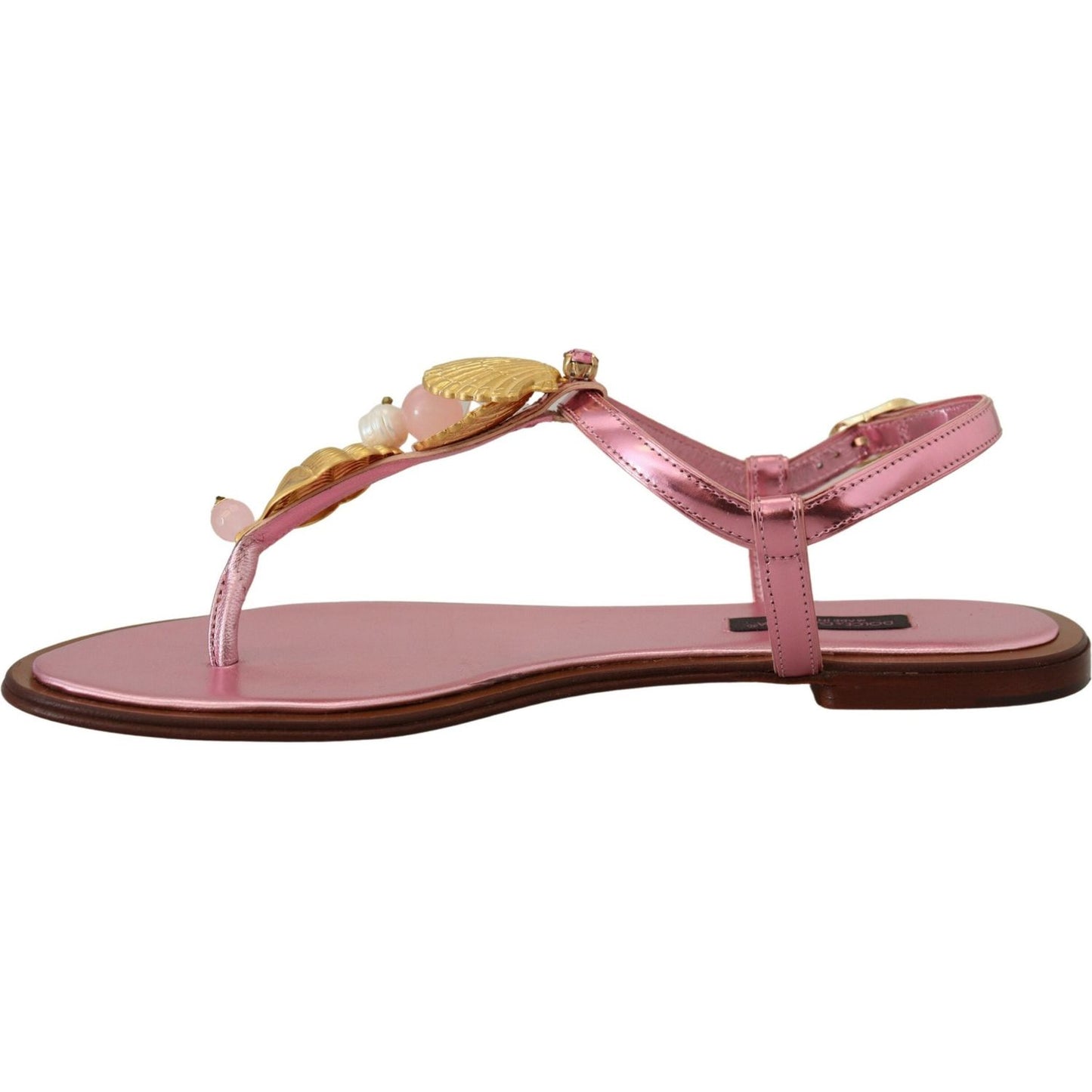 Dolce & Gabbana Chic Pink Leather Sandals with Exquisite Embellishment Dolce & Gabbana