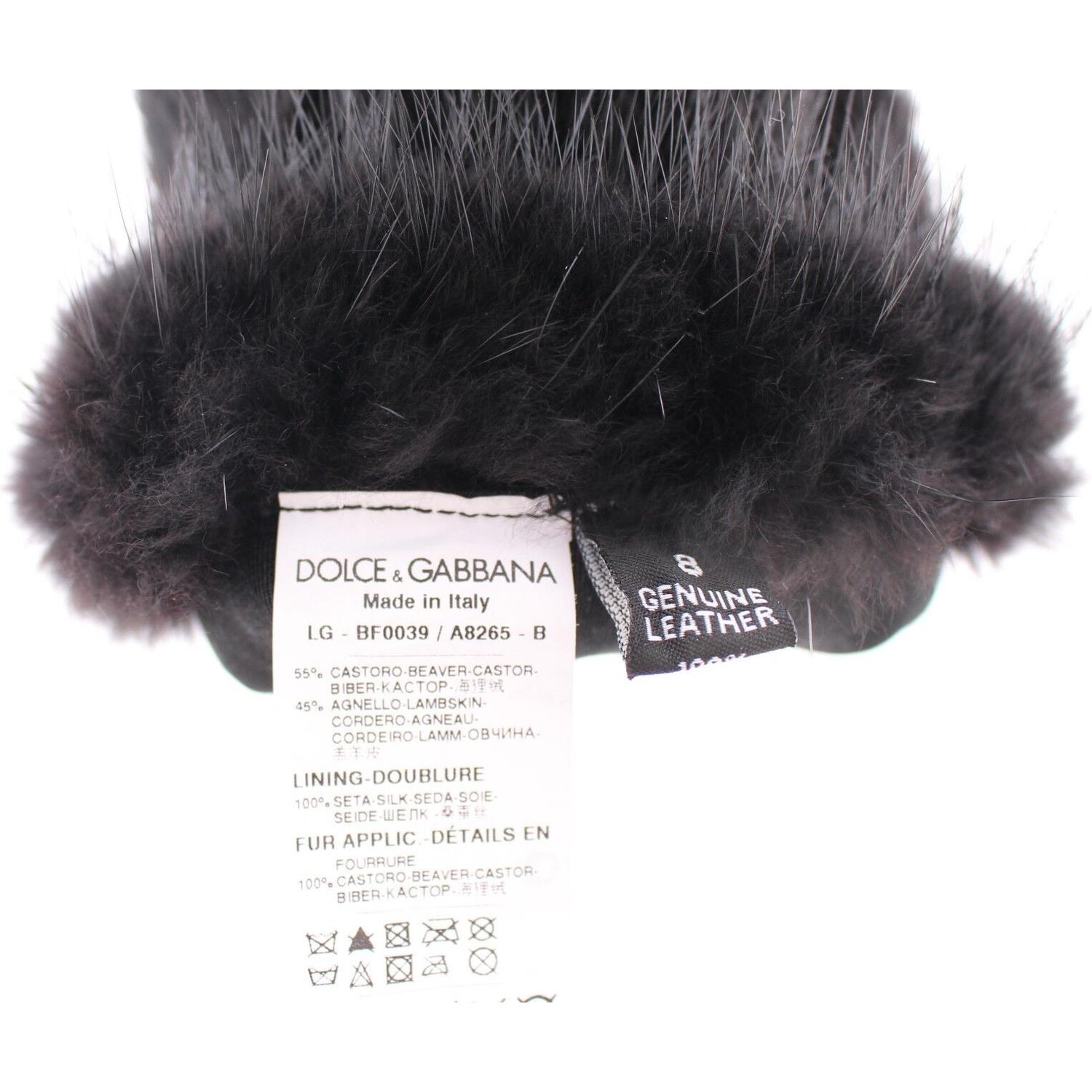 Dolce & Gabbana Black Beaver Fur Lambskin Leather Elbow Gloves