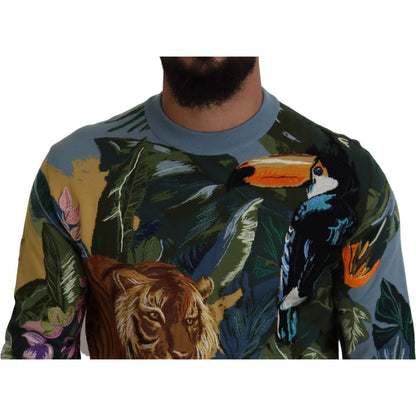 Dolce & Gabbana Multicolor Jungle Wool Pullover Logo Sweater