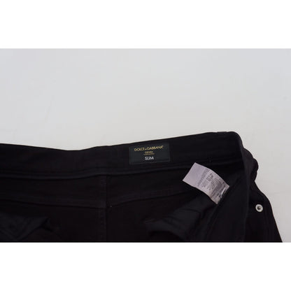 Dolce & Gabbana Black Slim Fit Tattered Denim Cotton Jeans