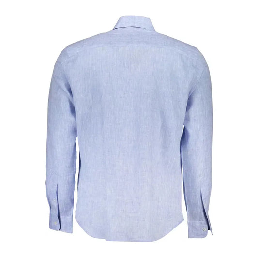 North Sails Light Blue Linen Men Shirt North Sails