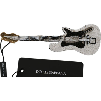 Dolce & Gabbana Gold Brass Beaded Guitar Pin Accessory Brooch