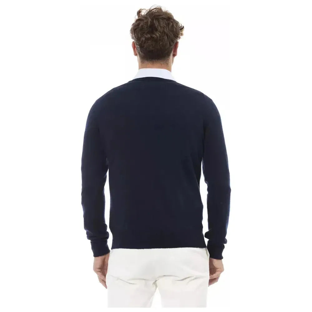 Alpha Studio Blue Wool Men Sweater Alpha Studio