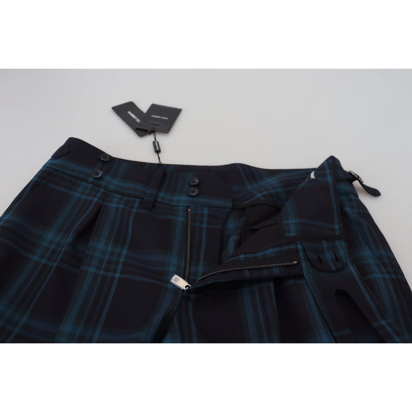 Dolce & Gabbana Blue Purple Plaid Wool Trousers Pants