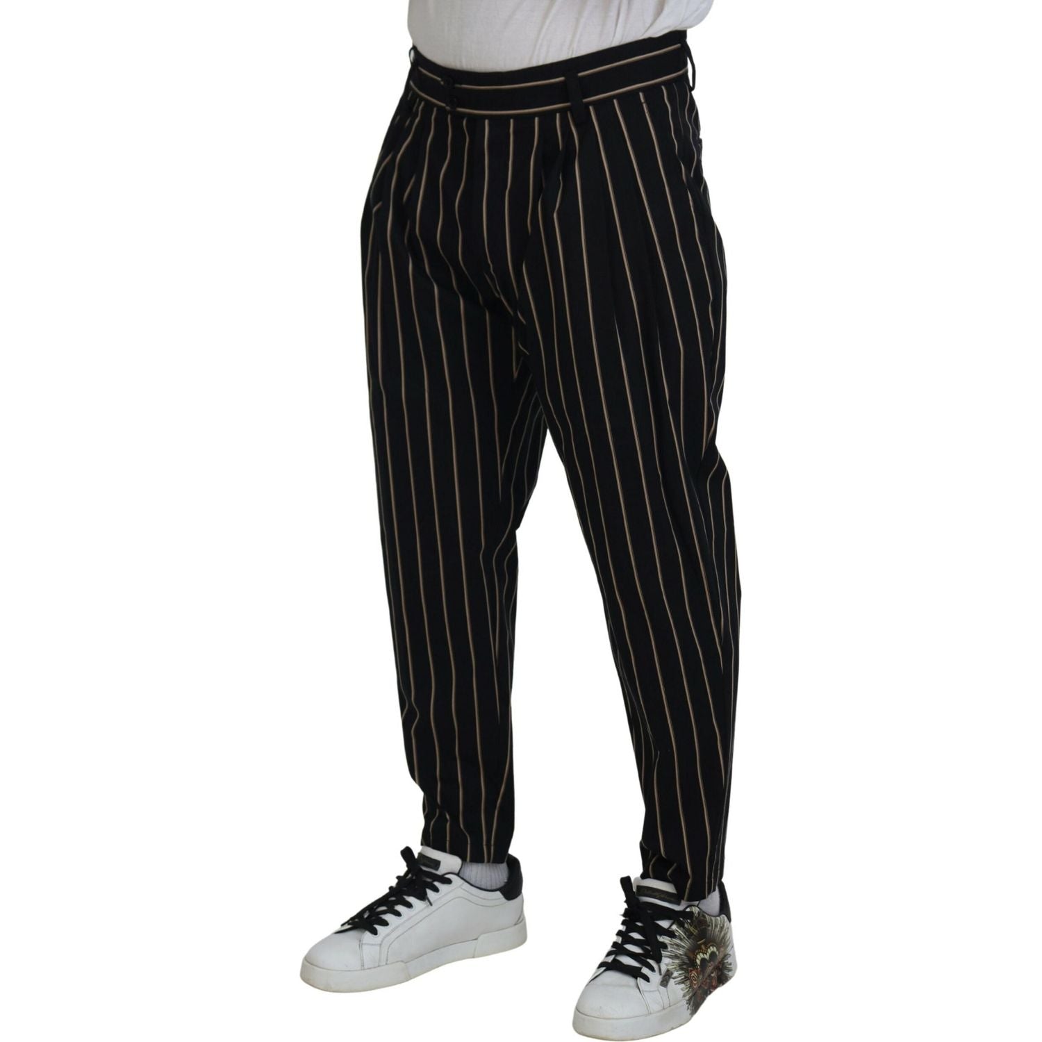 Dolce & Gabbana Black Beige Striped Cotton Stretch Pants