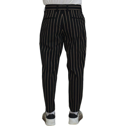 Dolce & Gabbana Black Beige Striped Cotton Stretch Pants