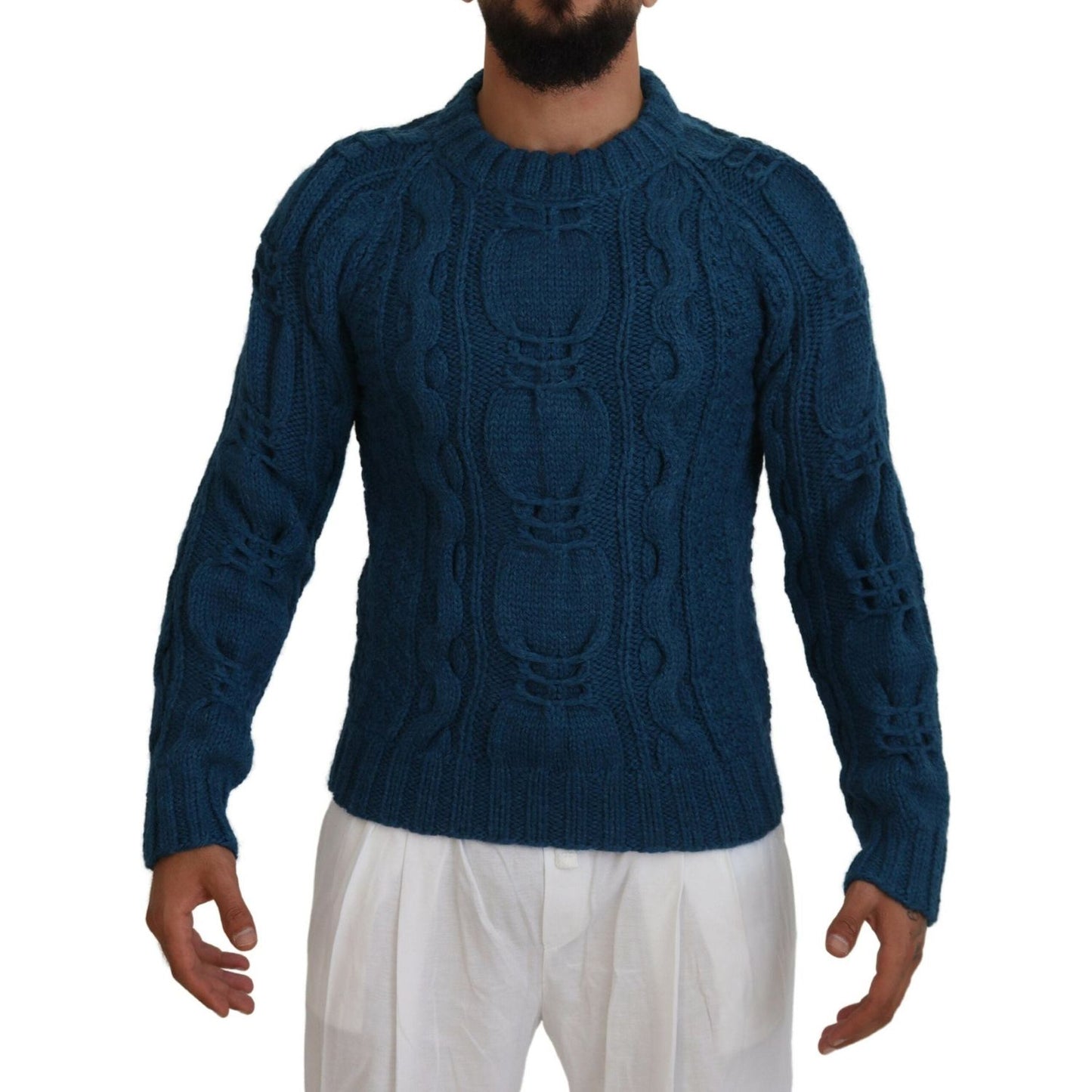 Dolce & Gabbana Blue Knitted Wool Alpaca Pullover Sweater