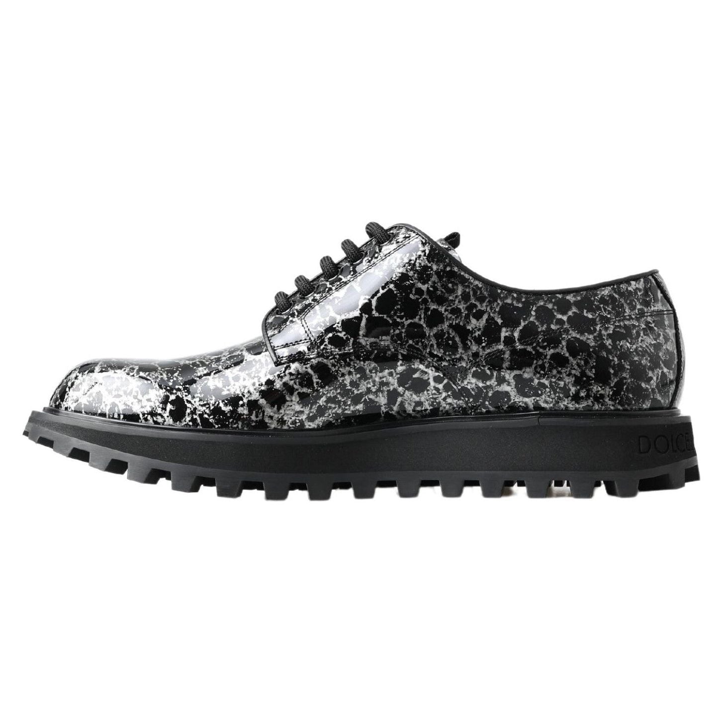 Dolce & Gabbana Black White Derby Patent Leather Shoes