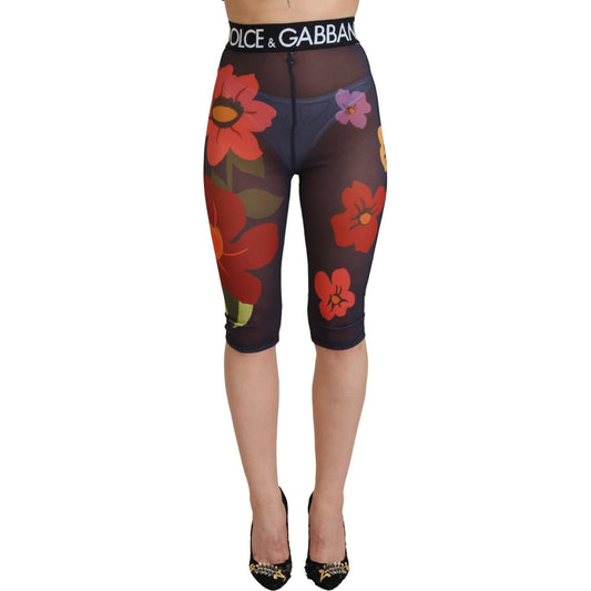 Dolce & Gabbana Black Floral Leggings Stretch Waist Pants