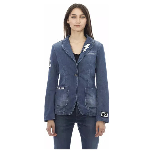 Baldinini Trend Blue Cotton Women Jacket Baldinini Trend