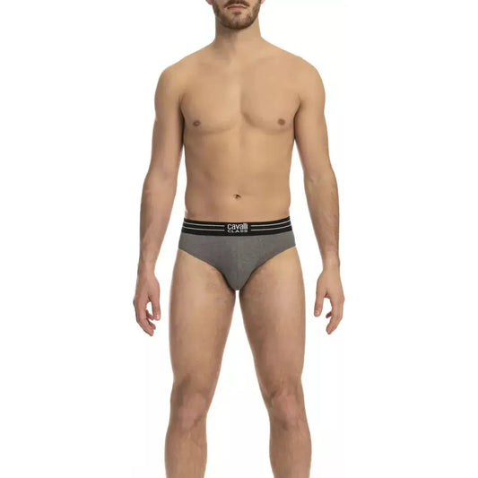 Cavalli Class Gray Cotton Men Underwear Trio Pack