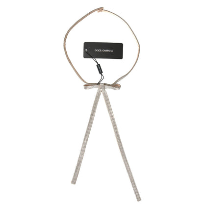 Dolce & Gabbana Beige Silk Clear Crystal Bow Waist Belt