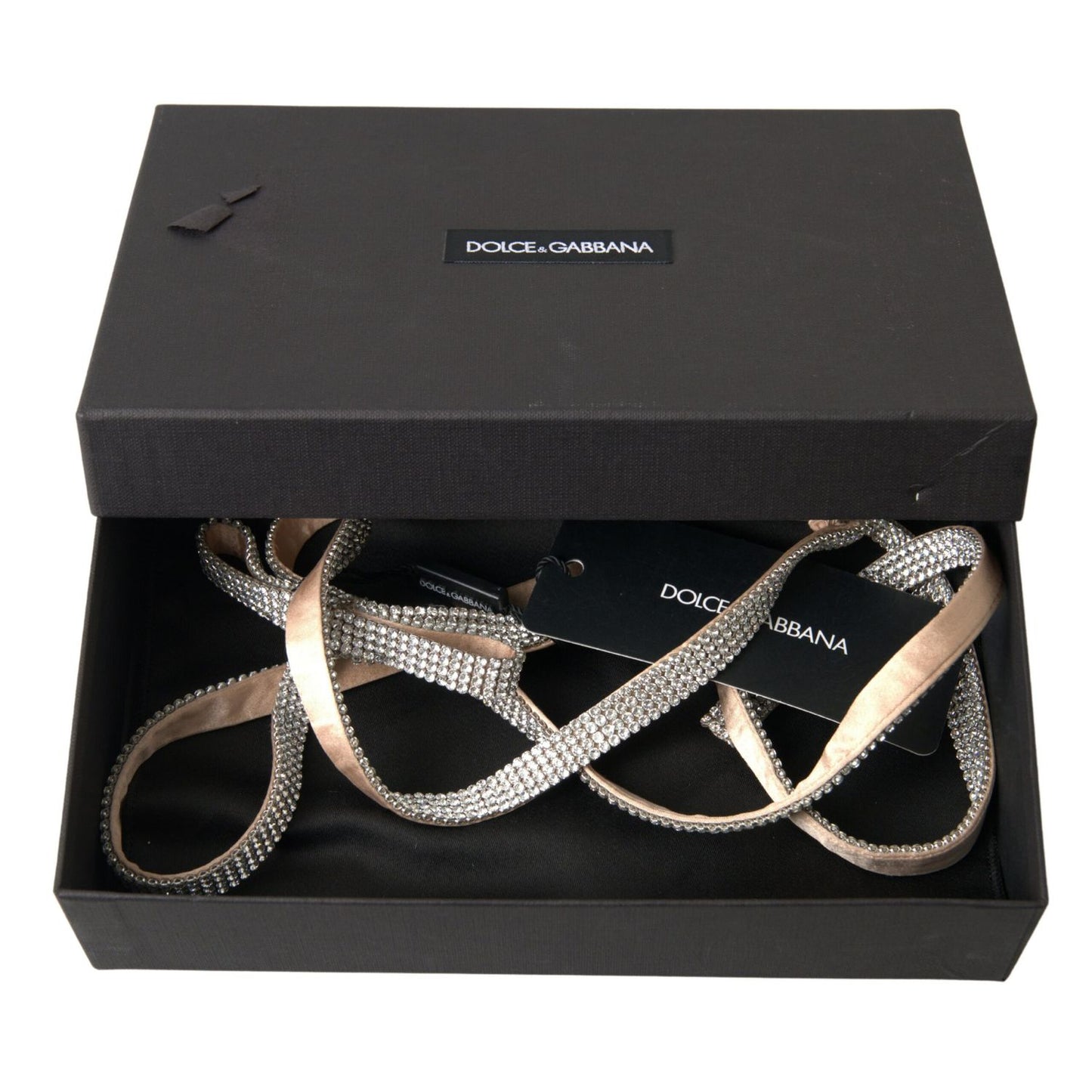 Dolce & Gabbana Beige Silk Clear Crystal Bow Waist Belt