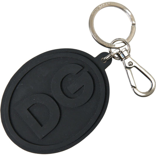 Dolce & Gabbana Elegant Black Rubber and Brass Keychain Dolce & Gabbana