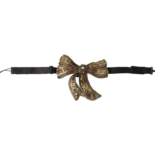 Dolce & Gabbana Gold Crystal Embellished Silk Bowtie Dolce & Gabbana