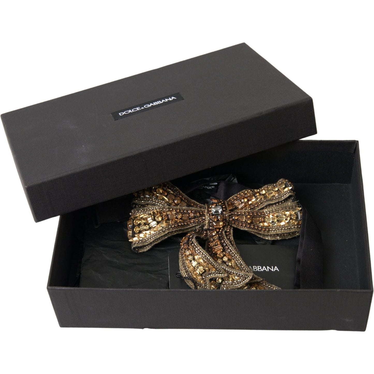 Dolce & Gabbana Gold Crystal Embellished Silk Bowtie Dolce & Gabbana