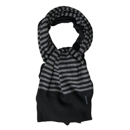 Dolce & Gabbana Black Gray Stripe Wool Neck Wrap Shawl Scarf