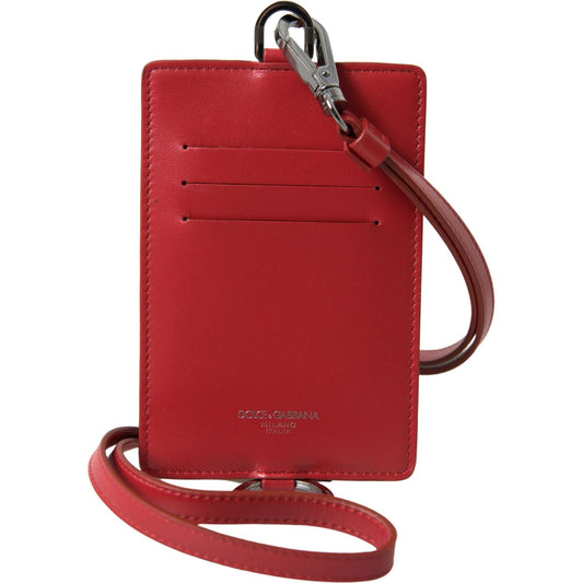 Dolce & Gabbana Elegant Red Leather Lanyard Card Holder Dolce & Gabbana