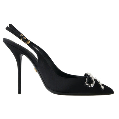 Dolce & Gabbana Black Crystal Embellished Slingback Heel Shoes
