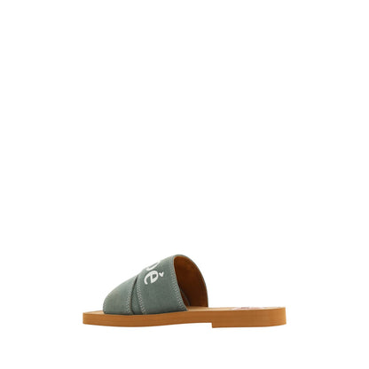 Chloé Forest Green Cotton Slides Woody Sandals