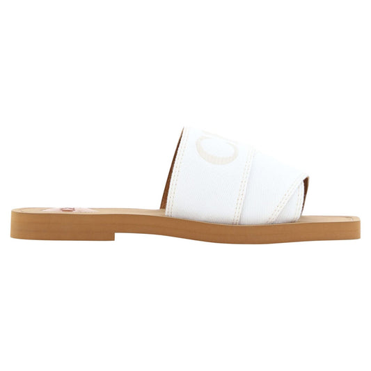 Chloé Elegant White Cotton Slide Sandals Chloé