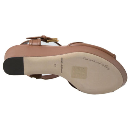 Dolce & Gabbana Brown Leather AMORE Wedges Sandals Shoes