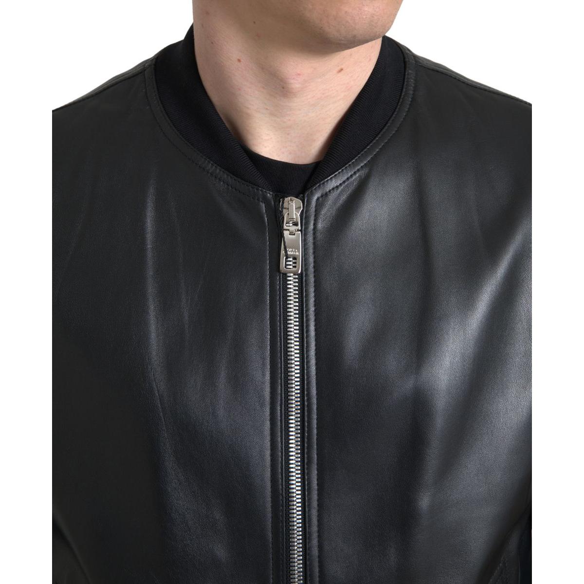 Dolce & Gabbana Elegant Black Leather Bomber Jacket Dolce & Gabbana