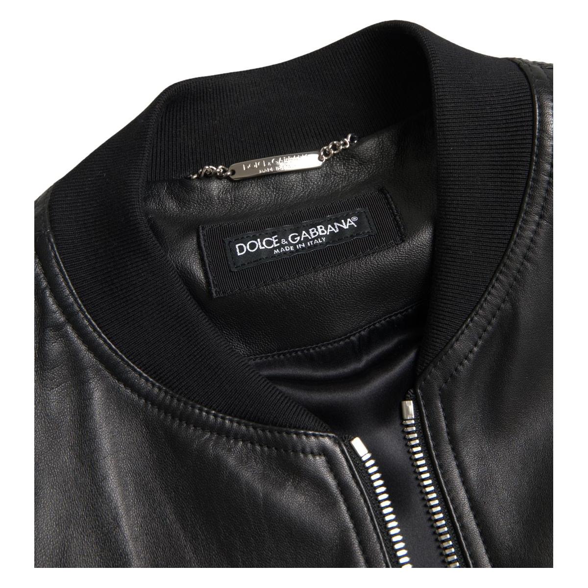 Dolce & Gabbana Elegant Black Leather Bomber Jacket Dolce & Gabbana