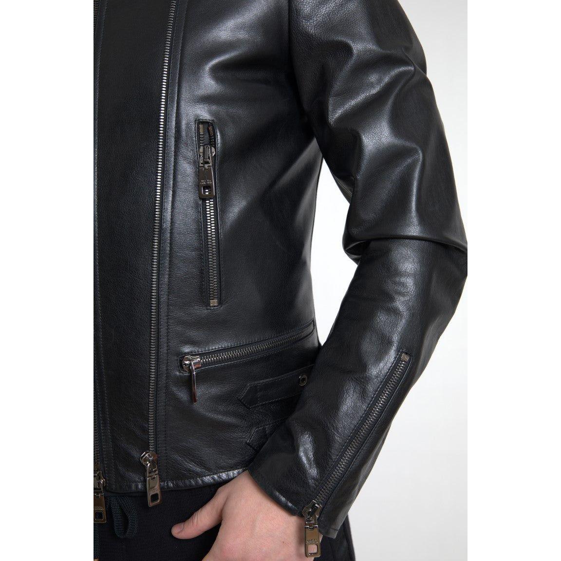 Dolce & Gabbana Sleek Black Leather Biker Jacket Dolce & Gabbana