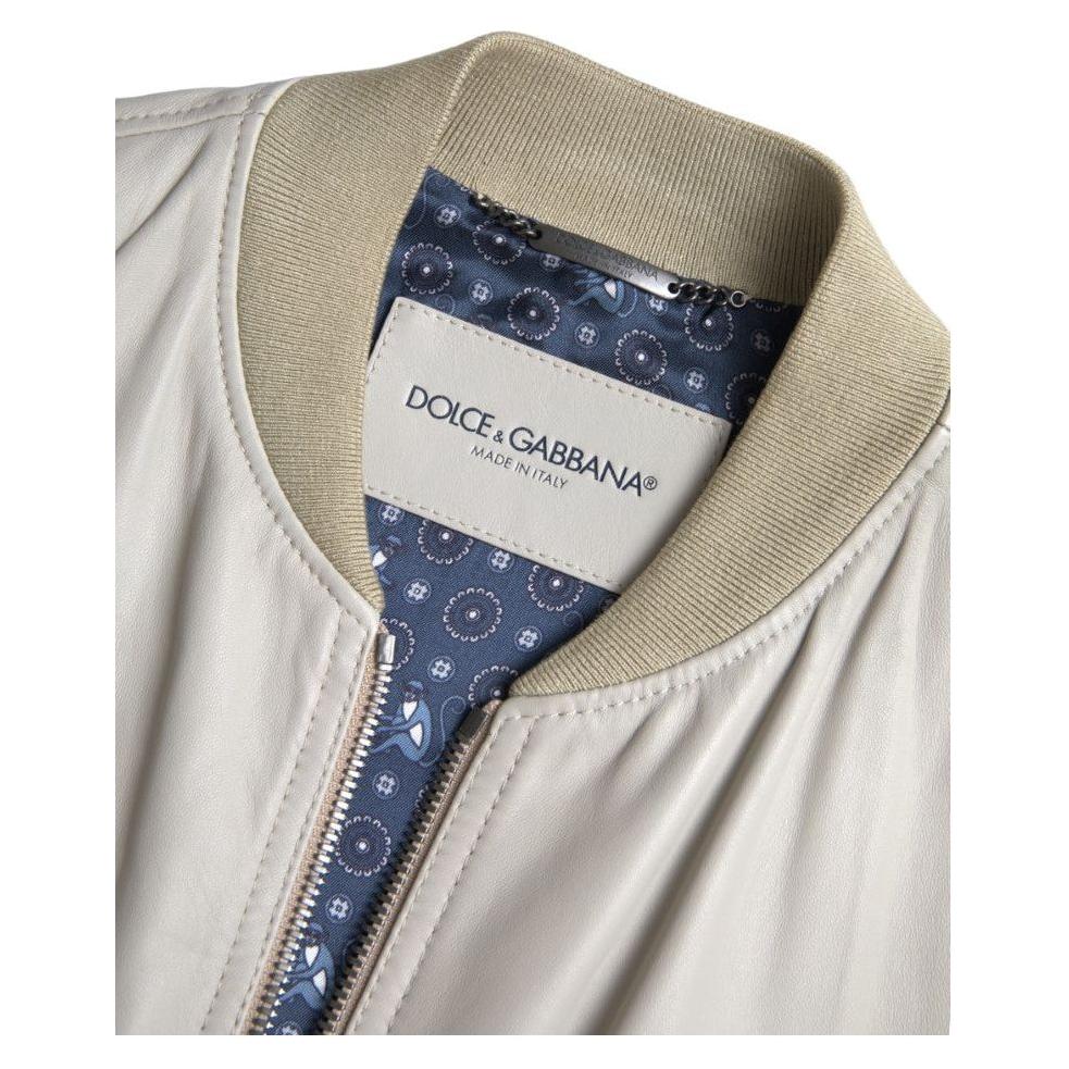 Dolce & Gabbana Cream Leather Bomber Blouson Full Zip Jacket