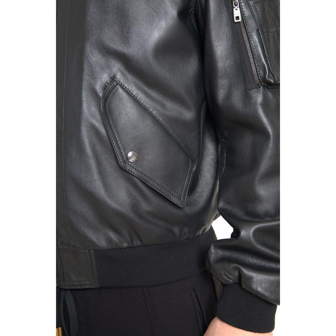 Dolce & Gabbana Elegant Black Leather Bomber Jacket Dolce & Gabbana