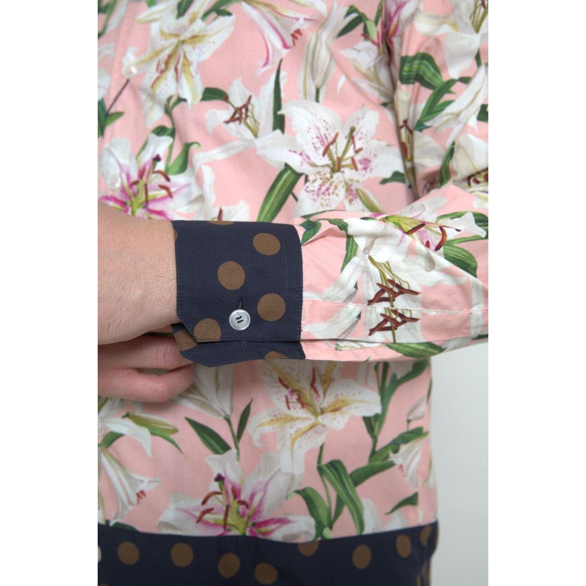 Dolce & Gabbana Cotton Polka Dot Lily Print Collared Shirt