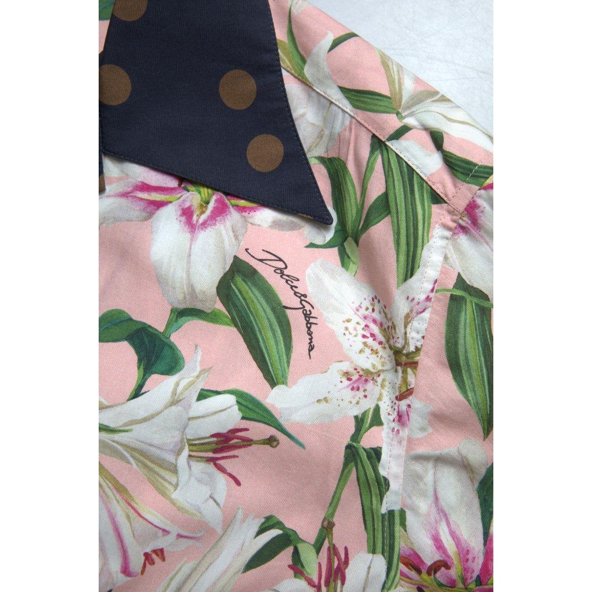 Dolce & Gabbana Cotton Polka Dot Lily Print Collared Shirt