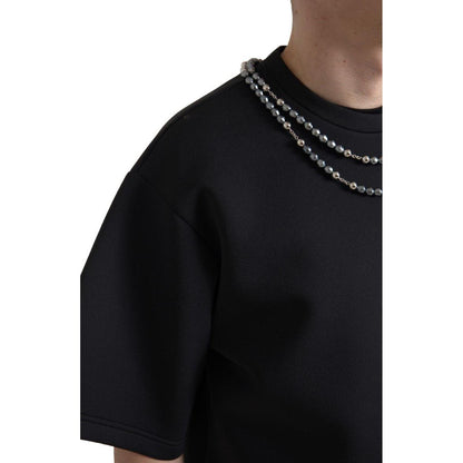 Dolce & Gabbana Black Necklace Embellished Polyester T-shirt