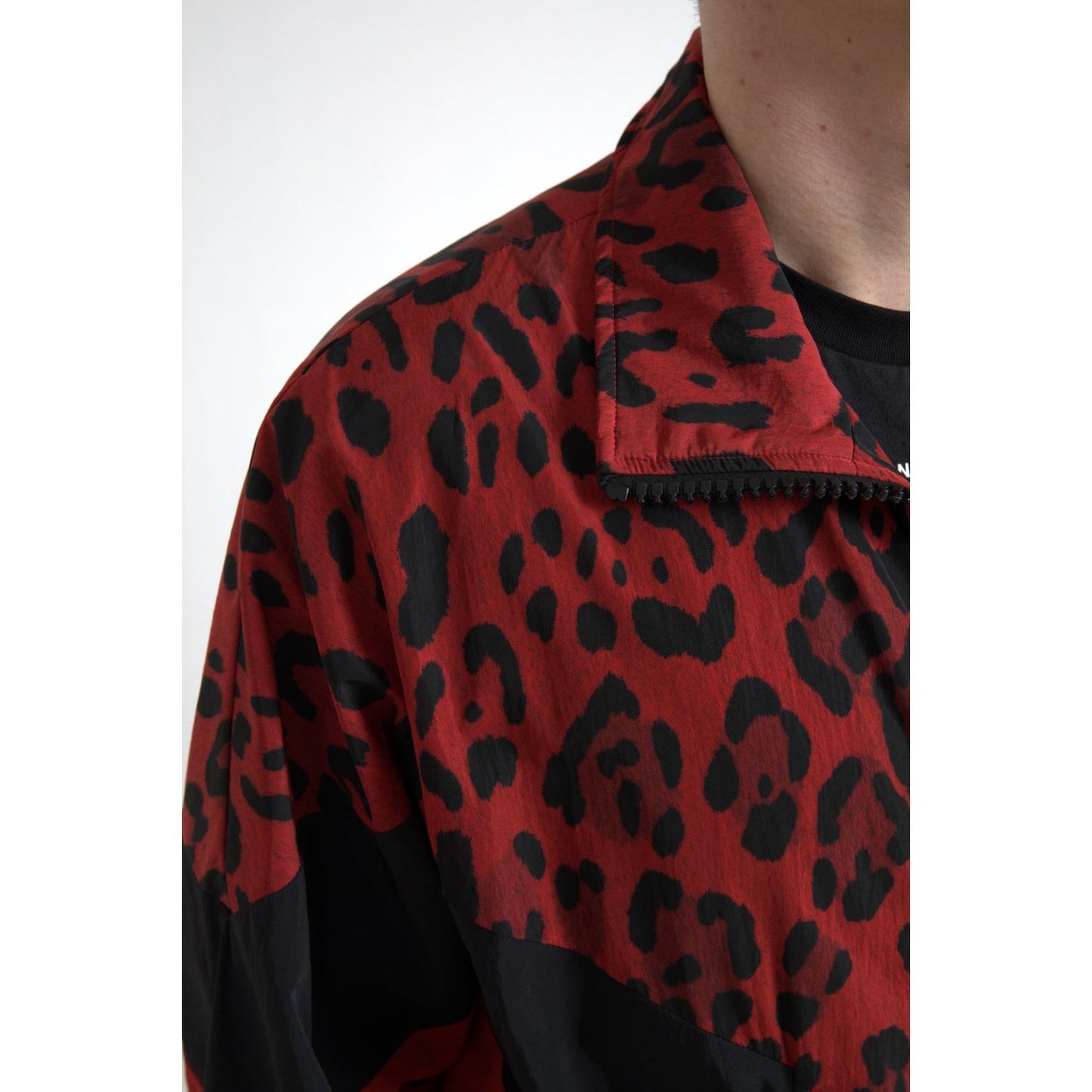 Dolce & Gabbana Red Leopard Zip Sweater Jacket Dolce & Gabbana