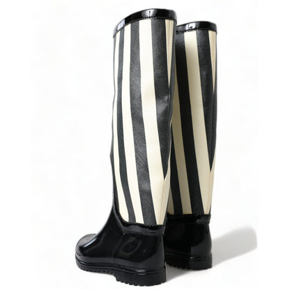Dolce & Gabbana Black Rubber Knee High Flat Boots Shoes