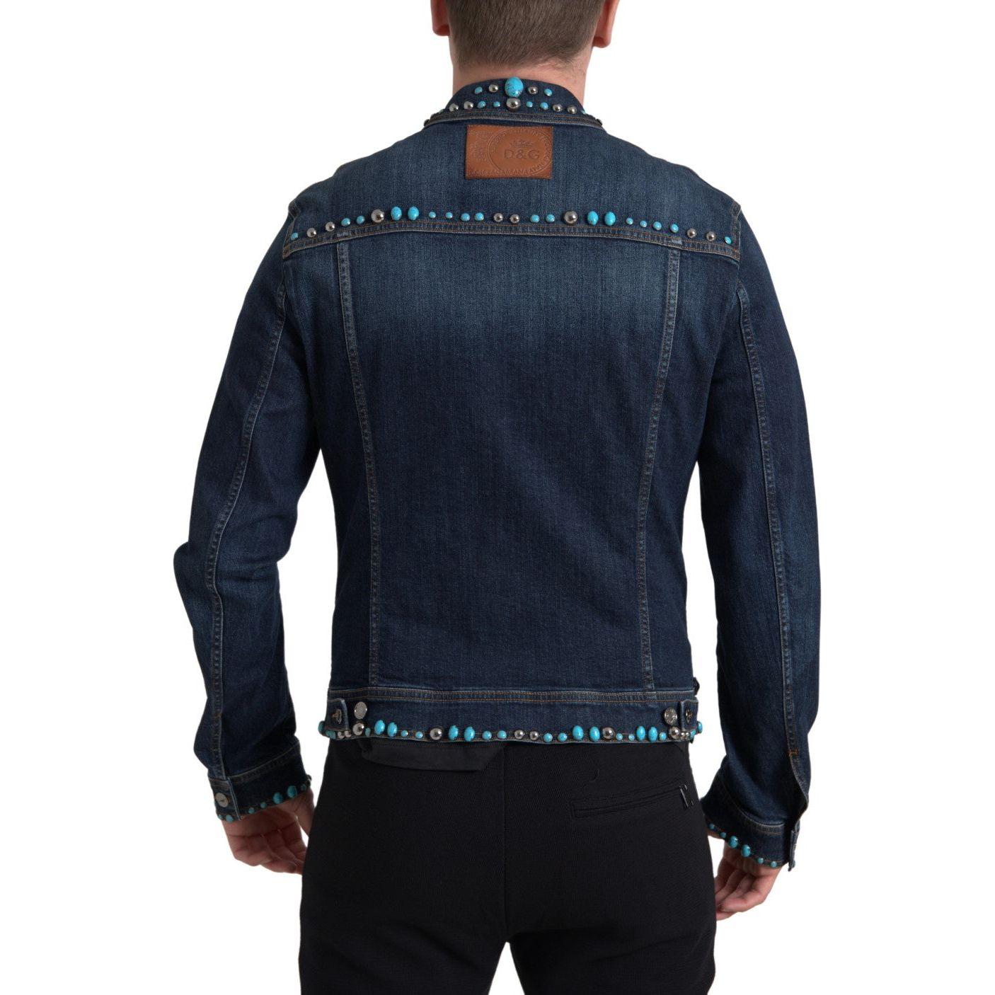 Dolce & Gabbana Blue Denim Turquoise Stones Studded Jacket