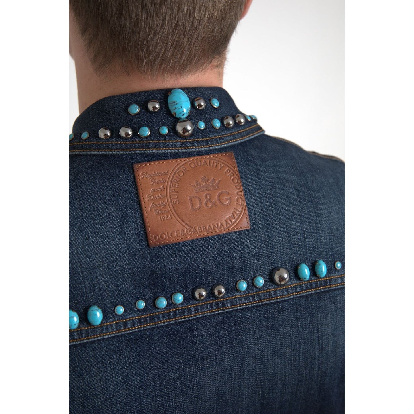 Dolce & Gabbana Embellished Turquoise Denim Jacket Dolce & Gabbana