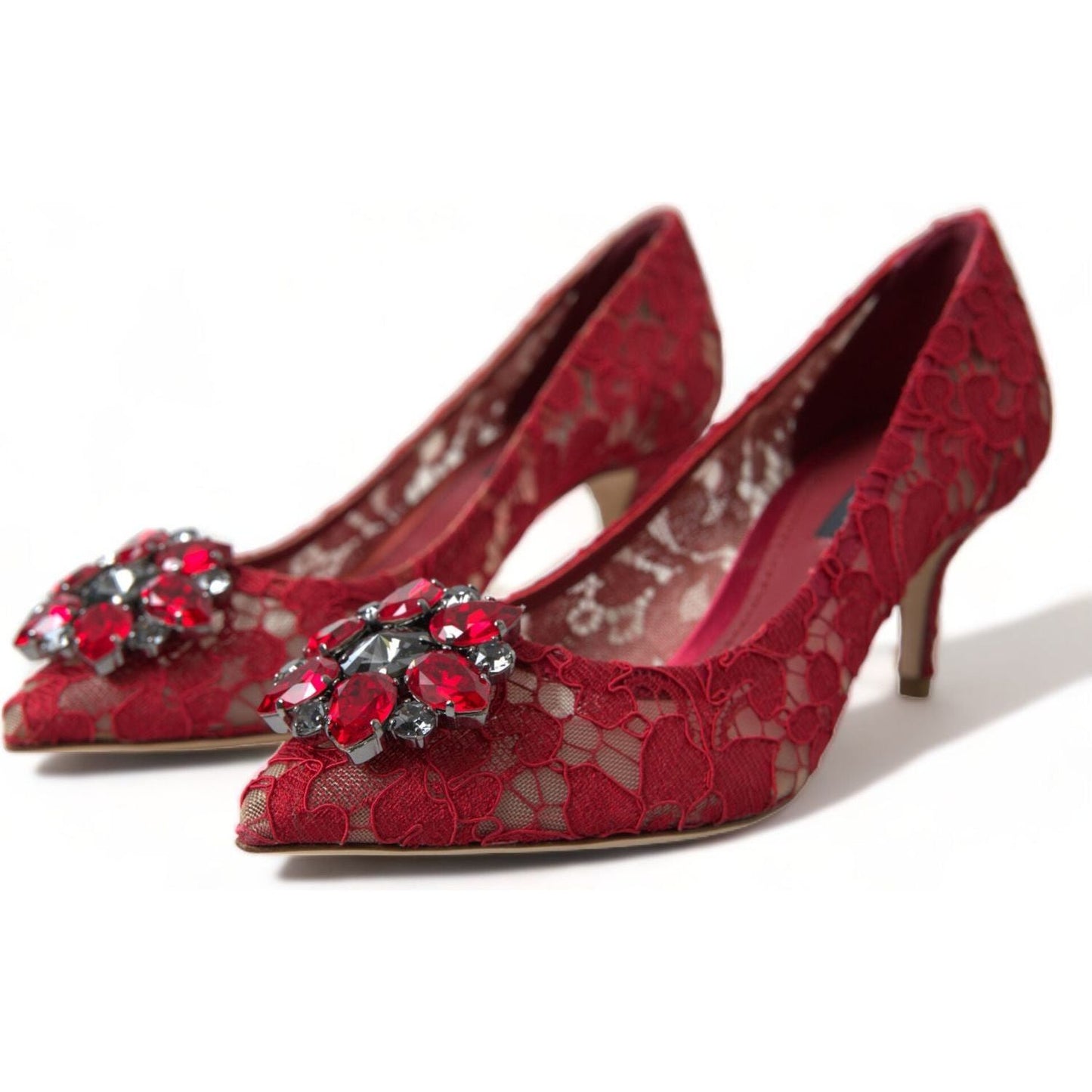 Dolce & Gabbana Radiant Red Lace Heels with Crystals Dolce & Gabbana