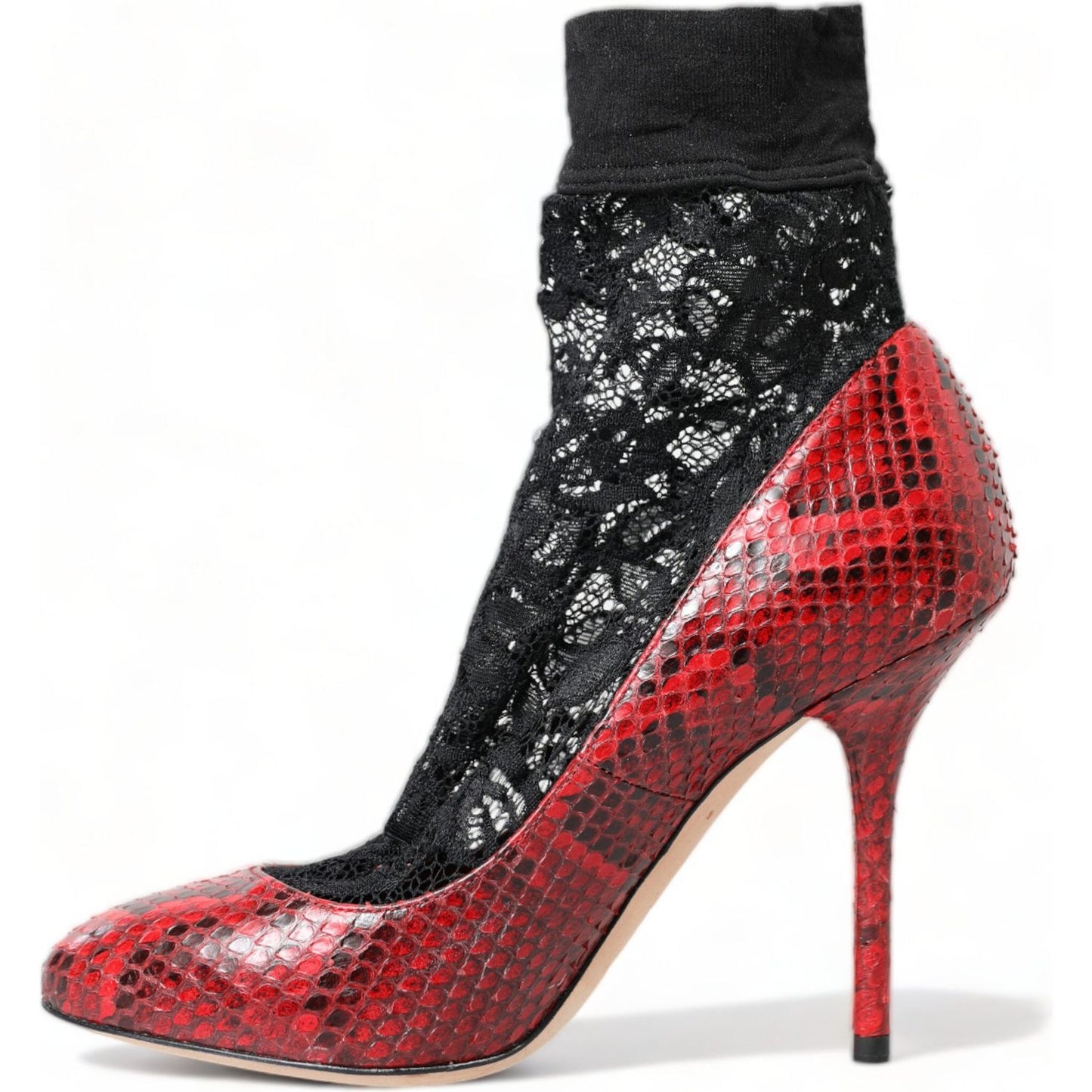 Dolce & Gabbana Red Ayers Leather Lace Socks Pumps Shoes