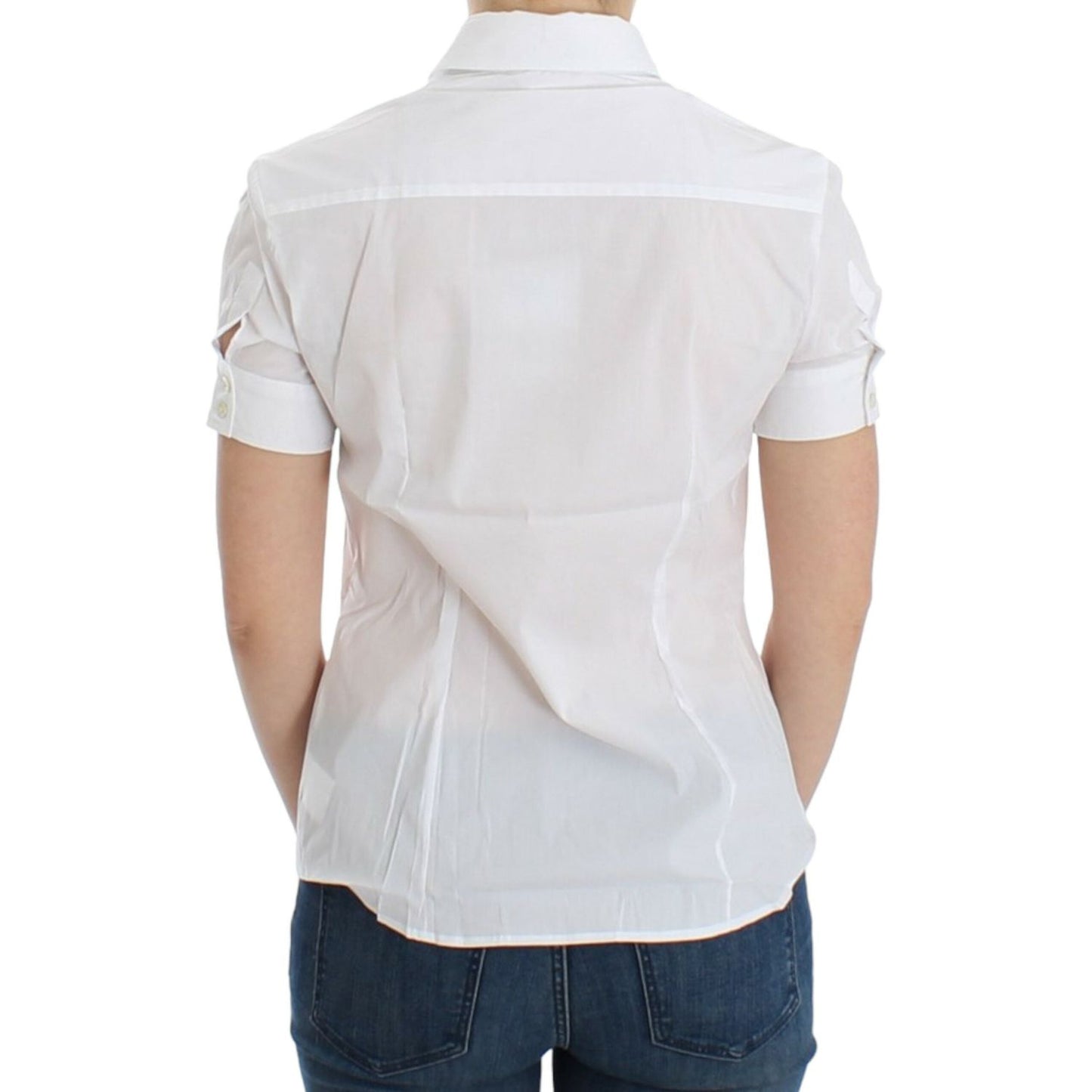 John Galliano Chic White Cotton Blend Shortsleeve Blouse John Galliano